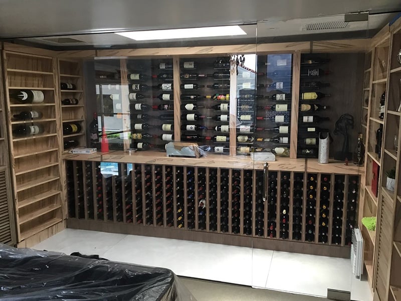 Giant Glass And Mirror in Home Wine Cellar