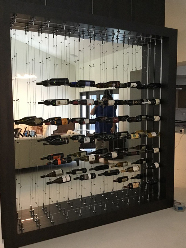 Giant Glass And Mirror in Home Wine Cellar